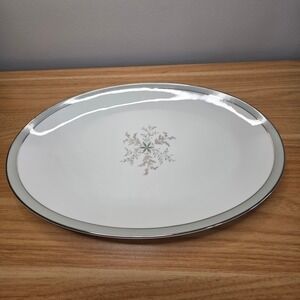 Vintage Noritake China Lucille Oval 14" Serving‎ Platter Floral Silver Trim 5813